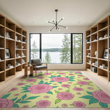 Pink Roses Floral Pattern Area Rug