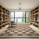 Tan Brown Geometric Grid Area Rug