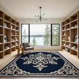 Elegant Navy Ornate Floral Medallion Rug