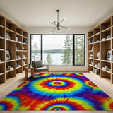 Vibrant Rainbow Spiral Washable Area Rug