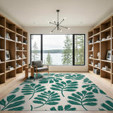 Floral Vintage Lush Green Fern Frond Area Rug