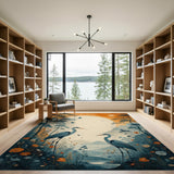 ODIKA Japanese Heron Nature Art Washable Area Rug - Low Pile & Non-Slip