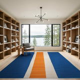 Navy Blue Orange Cream Striped Area Rug