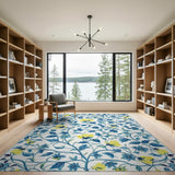 Blue Sunny Yellow Floral Vine Area Rug