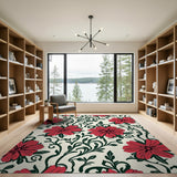 Bold Red Floral Vine Area Rug