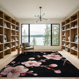 Pink Cherry Blossom Branch Rug on Black