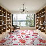 Pink Floral Branch Pattern Area Rug