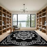 Mandala Ornate Black White Mandala Area Rug