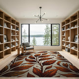 Ornate Autumn Leaves Brown Tan Area Rug
