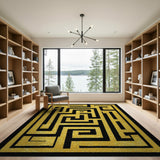 Gold Maze Labyrinth Area Rug on Black