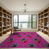 Festive Pink Holly Berry Pattern Area Rug