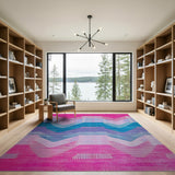 Vibrant Pink Teal Geometric Wave Area Rug