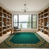 Green Ornate Gold Border Emerald Green Area Rug