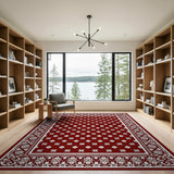Red Traditional Persian Area Rug with White Geometric Patterns