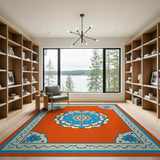 Vibrant Orange Persian Mandala Area Rug
