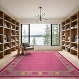 Vibrant Pink Persian Rug with Ornate Gold Borders