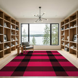 Rustic Farmhouse Bold Pink Black Plaid Area Rug