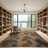 Terracotta Persimmon Teal Leaf Beige Area Rug