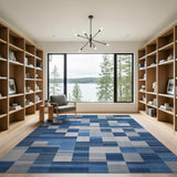 Modern Blue Gray Geometric Block Area Rug