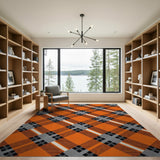 Vibrant Orange Black Plaid Area Rug