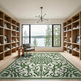 Ornate Green Floral Medallion Green Area Rug