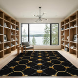 Black Gold Hexagon Geometric Area Rug