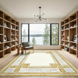 Geometric Modern Gold and Silver Gold Greek Key Marble Area Rug