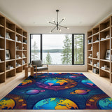 Cosmic Planets Blue Washable Area Rug