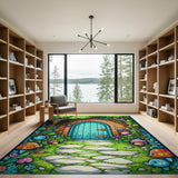 ODIKA Washable Whimsical Enchanted Garden Kids Rug - Low Pile & Non-Slip