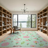 Cute Sleeping Cats Pink Daisies Area Rug