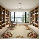 Vintage Peony Floral Border Area Rug - Cream