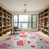 Playful Pink Cupcakes Hearts Area Rug