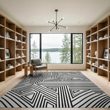 Black White Geometric Maze Geometric Modern Area Rug