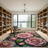 Blush Camellia Blooms Area Rug