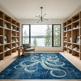 ODIKA Washable Blue Octopus Area Rug - Non-Slip Low Pile Coastal Nautical Rug