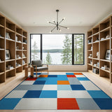 Modern Geometric Block Area Rug in Blue Orange Red