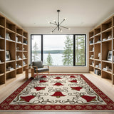 Elegant Red Bellflower Floral Area Rug
