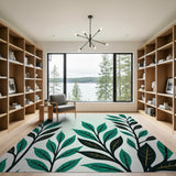 Teal Leaf Geometric Area Rug