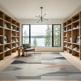 Abstract Geometric Grey Area Rug with Orange Accents