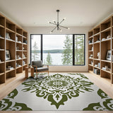 Elegant Green Damask Floral Area Rug