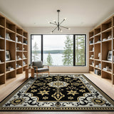 Traditional Persian Gold and Silver Ornate Black Gold Persian Medallion Rug
