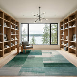 Teal Emerald Green Geometric Block Rug