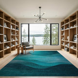 Teal Lunar Waves Abstract Area Rug