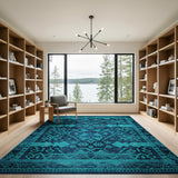 Blue and Teal Teal Heritage Tribal Area Rug