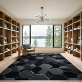 3D Black Hexagon Geometric Area Rug