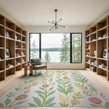 Lush Green Leaves Blush Floral Area Rug