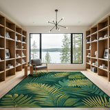 Lush Green Palm Frond Monstera Area Rug