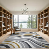 ODIKA Modern Abstract Gold & Grey Washable Area Rug - Low Pile Non-Slip Indoor Rug