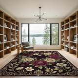 Ornate Red Rose Peony Heart Floral Rug