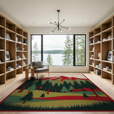 Sunlit Red Mountain Pine Forest Wildlife Rug
